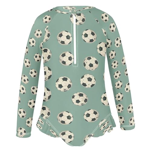 Vintage Soccer Ball Girls Long Sleeve Swimsuits One Piece Zipper Bathing Suit UPF 50+ Rashguard Swimwear2