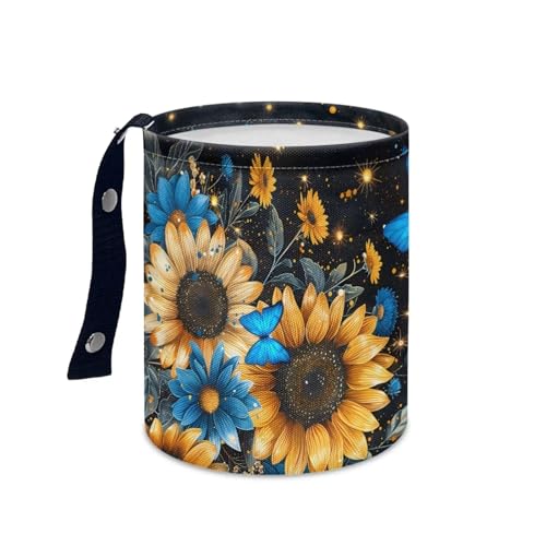 Image of Pensura Blue Butterfly Sunflower Small Car Trash Can Waterproof Trash Bin for Car Quality Hanging Cup Holder Organizer with Strap Auto Accessories for Car, Home, Outdoor