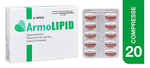 Armolipid integratore alimentare con Policosanoli, Riso rosso fermentato, Acido folico, Coenzima Q10 e Astaxantina 20 compresse