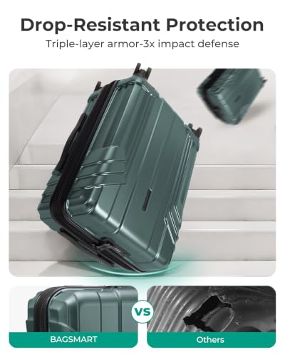 Image of BAGSMART Expandable Carry On Luggage 22x14x9 Airline Approved, Haze Green | Spinner Wheels, TSA Lock, Lightweight Hard Shell, Suitcase,22x14x9 Airline Approved,