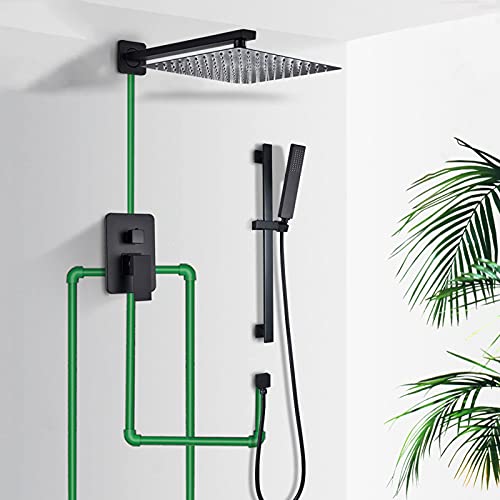 Ensemble de douche noir mat anti-calcaire avec barre réglable pour résoudre le manque de pression - 3