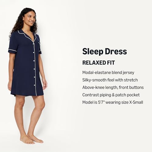 Image of Amazon Essentials Women's Modal-Blend Nightgown, Short Sleeve Button-Down