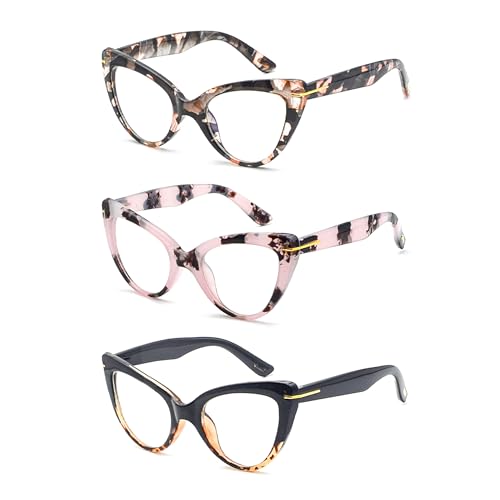 COVESATO Oversized Cat Eye Reading Glasses for Women Fashion Cute Blue Light Blocking Computer Readers(3 Mixed Color,1.00)