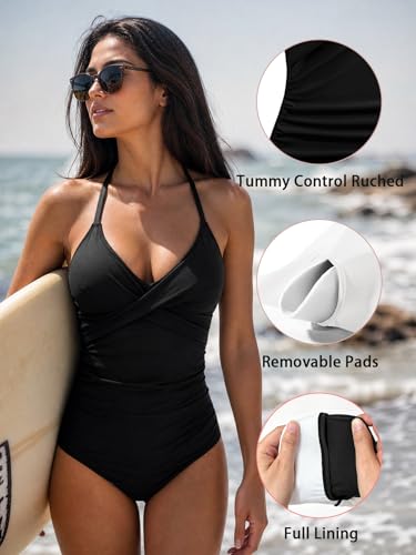 Image of B2prity Women's One Piece Swimsuit Tummy Control Front Cross Bathing Suit
