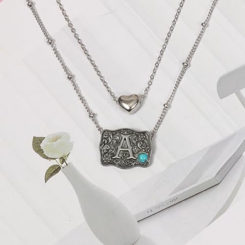 Image of Belt Buckle Bracelet Initial Letter A-Z Bracelets Western Cow Tag Bracelet Belt Buckle Necklace Western Style Initial Letter Pendant Necklace