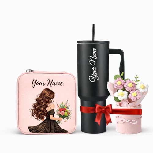 Image of VOLITO Personalised 1200ml Tumbler with Straw & Handle|Custom Name Stainless Steel Double Wall Insulated Cup - Leakproof Sipper Mug for Hot & Cold Drinks|Travel Coffee & Water Tumbler (Charcoal Black)