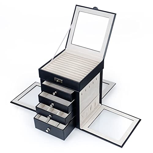 Kendal ジュエリーボックス レディース 5層レザージュエリーボックス 回転デザイン ジュエリーオーガナイザーケース ネックレス リング ジュエリー用