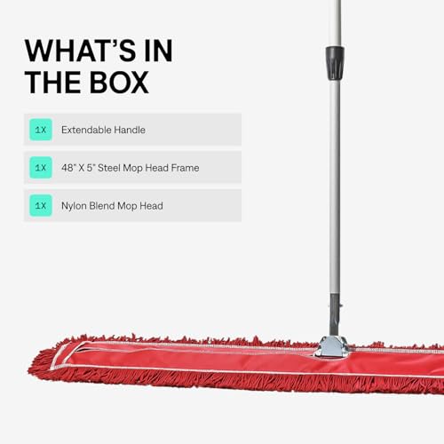 Image of 48 Inch Red Commercial Dust Mop & Floor Sweeper with Extendable Handle - Mop for Hardwood, Tile, and Concrete Floor Cleaning
