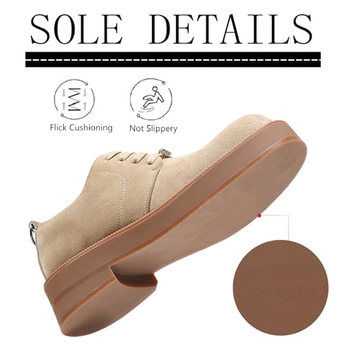 Men's Suede Platform Oxfords with Metal Decor Retro Round Toe Lace Up Non-Slip Lug Sole Chunky Heel Heightening Derby Shoes for Casual Business Work Dress Shoes4