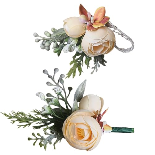 Pulsera de flores y botón de solapa artificial para bodas y aniversarios 2