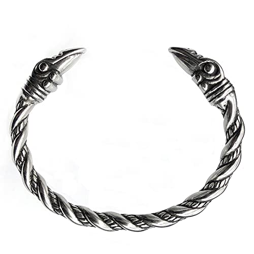 Viking Bracelet for Men Arm Ring Raven Heads Bangle Scandinavian Bracelet Adjustable Stainless Steel Cuff Bracelets Norse Jewelry