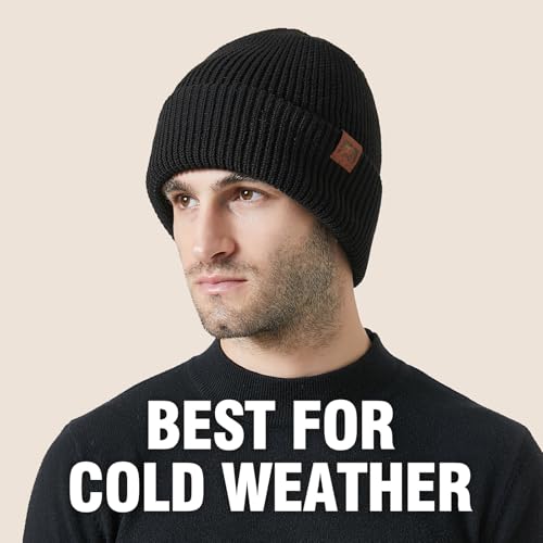 BARFULKER Winter Beanie Mütze Herren Damen Strickmütze Warm Gefüttert Wollmütze Winddichte Wintermütze Dehnbare Laufmützen Weiche Sportmütze Unisex Hat,Einheitsgröße,Schwarz