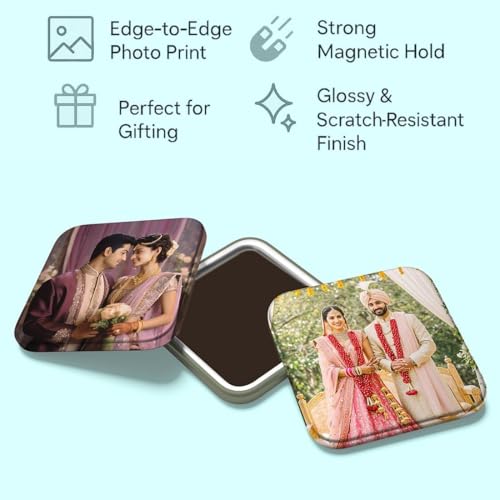 Image of Customized Photo Fridge Magnets Set of 6 (2x2 Inch) | Personalised Metal Picture Magnets for Refrigerator | Custom Photo Print for Home, Office Board Decor | Birthday