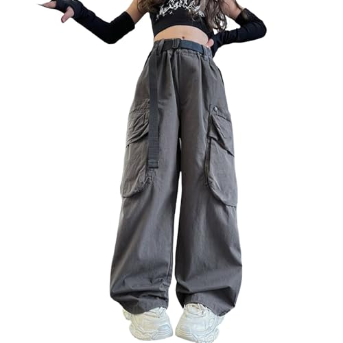 Toddler & Girls' Drawstring Elastic Waist Y2k Baggy Cargo Pants with Zipper Pockets Parachute Pants