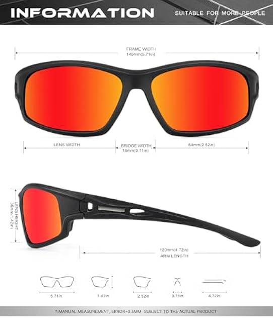 Polarized Sunglasses Men, Sports Sun Glasses Womens UV400 Protection for Fishing Running Driving