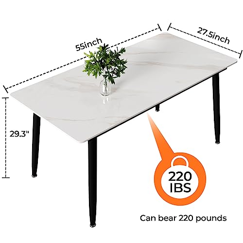 Modern Dining Table With Sintered Stone Table Top And Carbon Metal Base,55" Rectangular White Kitchen Table For Dining Room,Fade Resistant,Scratch Resistant,Easy Assembly #TOP5