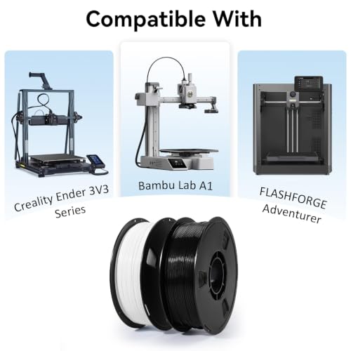 Image of Dynta PLA 3D Printing Filament 1KG - 1.75mm High Precision ±0.02mm 3D Printer Filament, Compatible with Creality Ender-3 V3, Prusa Mini+, Perfect for Beginners and Hobby DIY Users, Black & White