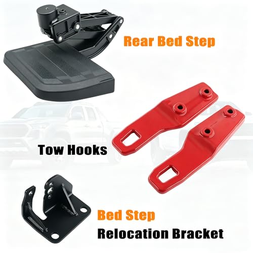 Image of Rear Bed Step & Tow Hooks Combo Kit Compatible with 2024-2026 Toyota Tacoma