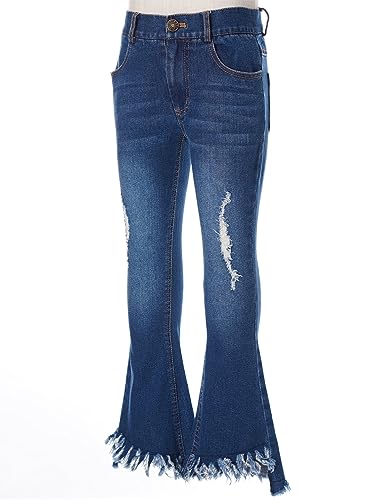 Kids Girls Blue Ripped Flare Denim Pants Bell Bottom Jeans Cowgirl Casual Fashion Bootcut Jeans Trousers4