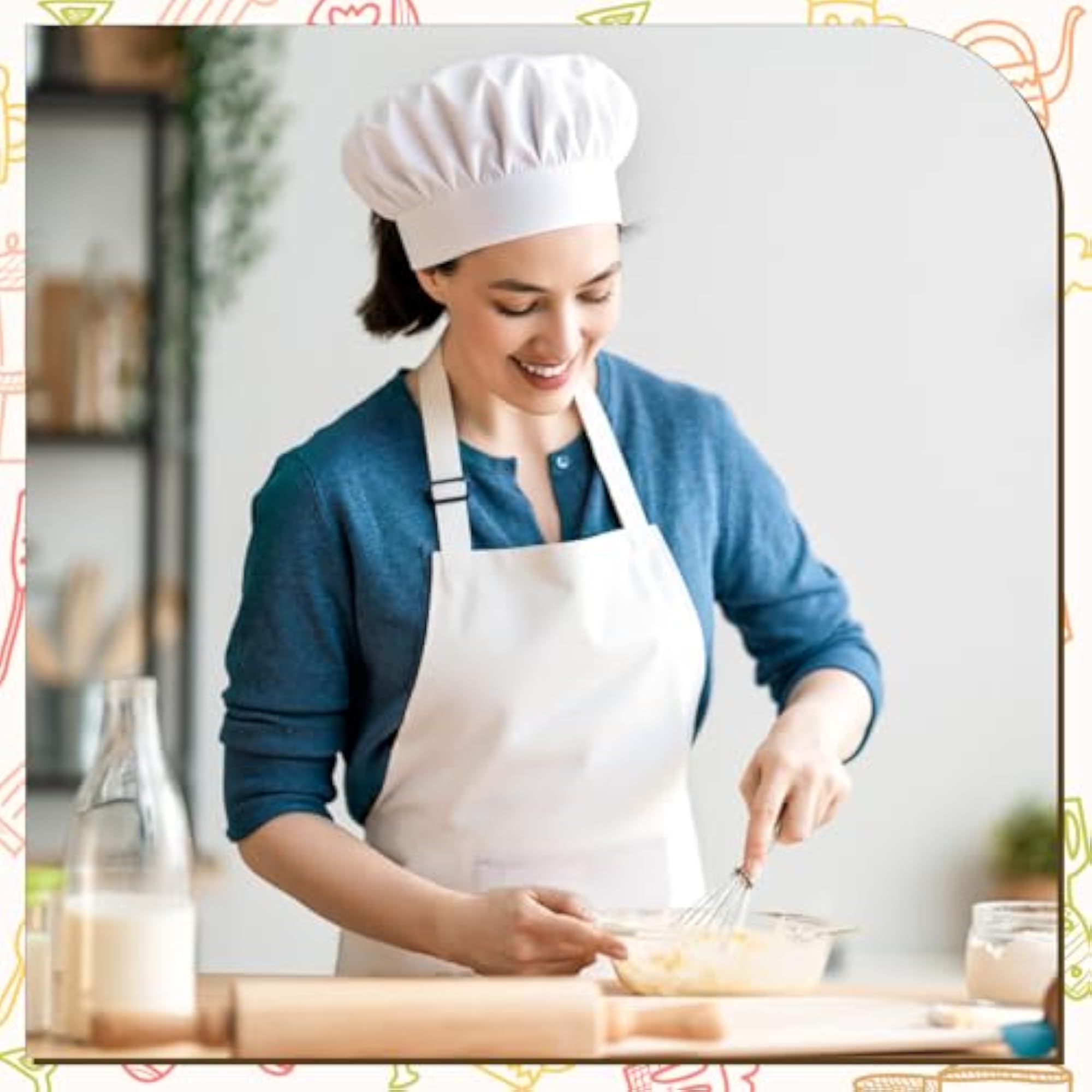 Chef Apron and Hat Adjustable Cooking Set for Women and Men