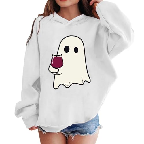 Girls Hoodies Funny Cute Ghost Graphic Pullover Sweatshirt Oversized Hooded Spooky Season Halloween Shirts2