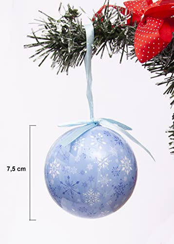 Ciao Set of 6 decoupage Christmas Tree Balls (diameter 7,5cm) Snowflakes with fabric ribbon in havana giftbox - Image 2