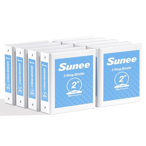SUNEE 3 Ring Binders 2 Inch 8 Pack Clear View Binders Three Ring PVC-Free (Fit 8.5x11 Inches) for School or Office Supplies White