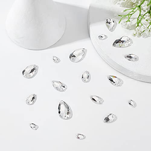 FINGERINSPIRE 80 Pcs 5 Sizes Teardrop Glass Rhinestone Gems with Holes Clear Glass Jewels Embelishments Crystals Flat Back Sew on Rhinestone with Container for DIY Costume Making - Image 4