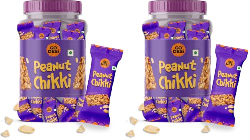 Image of Go Desi Peanut Chikki Bar | No Added Preservatives and Colours | Gajak | Sweets | Made with Jaggery | Gazak | 50 pieces | 750gm (Pack of 2)