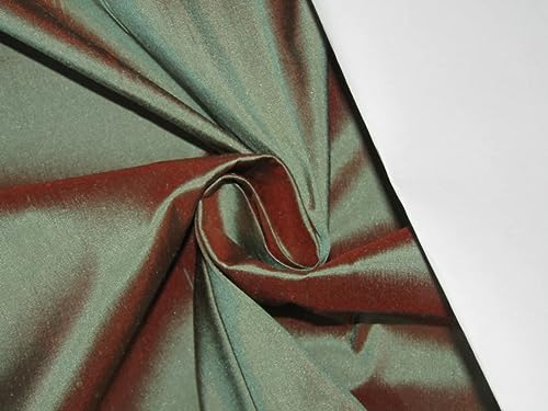 Tissu Dupioni 100 % pure soie vert orange DUP369 au mètre pour rideaux
