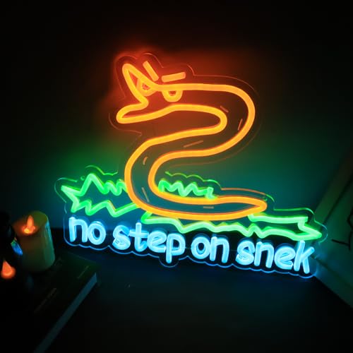 Image of No Step on Snak Neon Sign Funny Man Cave Don't Step on Snek Wall Decor for Room Teen Girls Indoor Outdoor Party Bedroom and College Dorm Wall Decor Neon Gifts