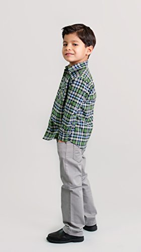 Toddler Boys' 100% Pima Cotton Green Plaid Shirt - Western Check Roll Up Dress Shirt3