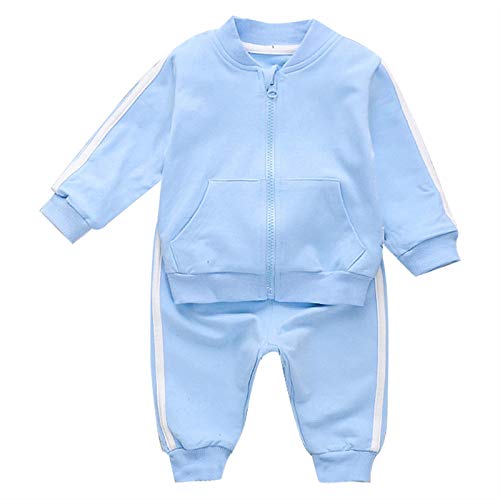 TTAO Kids Baby Boys Girls Tracksuit Sweatshirt Top with Jogger Sweatpants Zipper Coat Sports Outfits Set Sky Blue 80cm