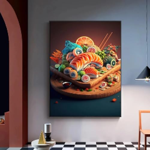 Affiche sushi au saumon 80x120cm sans cadre pour décoration de cuisine
