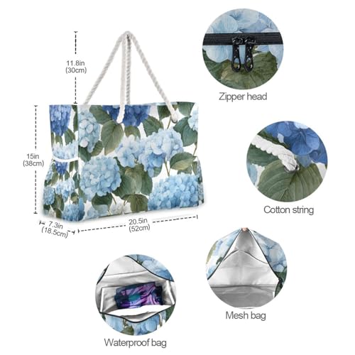 OTVEE Beautiful Hydrangea Flowers Pattern Beach Bags for Women Ladies Large Canvas Tote Shoulder Bag Waterproof Travel Bags for Gym Swim Pool Camping4