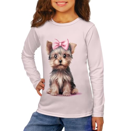Image of Girls Long Sleeve Shirt with Cute Graphic Casual Pullover Tops 3-16Y