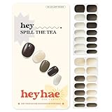 Heyhae Semi Cured Gel Nail Strips | No LED Lamp Needed | Solid, Neutral | Easy Apply & Remove, Salon Quality | Includes 28 Strips, 1 Prep Pads, Nail File & Wooden stick - Hey, Spill the Tea