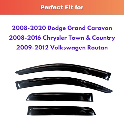 Image of KPY Rain Guards Fit for 2008-2020 Dodge Grand Caravan, Out-Channel Window Visors Vent Wind Deflectors 4PC, Car Accessories for 2008-2016 Chrysler Town Country, 2009-2012 Volkswagen (VW) Routan