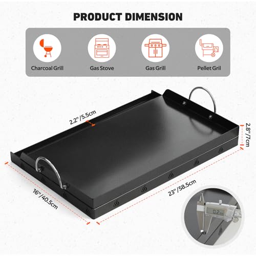 Onlyfire Universal BBQ Griddle with Handles for Charcoal/Gas Grills, Ceramic Coated Non-Stick Flat Top Griddle for Outdoor Cooking, 23" x 16" by onlyfire - Image 2