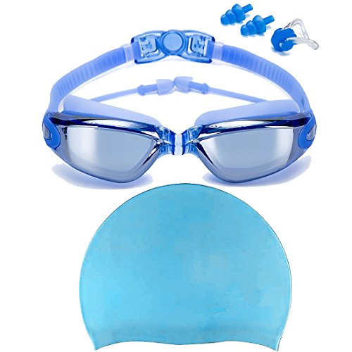 Swim Goggles + Swim Cap, Swimming Goggles No Leaking Anti Fog UV...