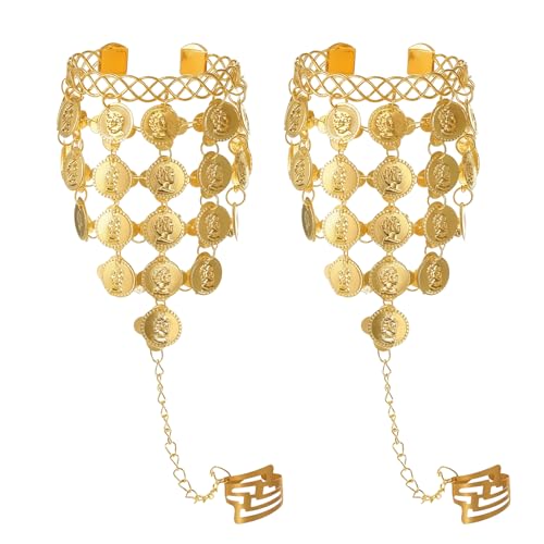IHLOOTD Bracelet Danse du Ventre 2 Pièces Bracelet Danse Orientale Femme Bracelets Danse Indienne Bracelets Pièce de Monnaie pour Accessoire Danseuse du...