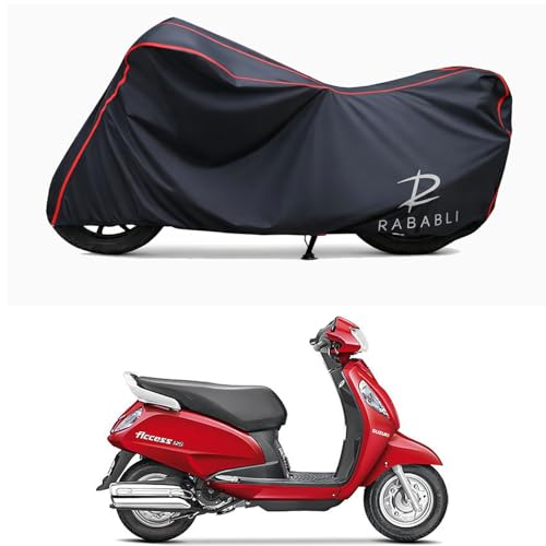 Image of Waterproof Bike Body Cover Compatible for | Suzuki Access 125 | Taffeta Fabric, Red Piping Design, Bottom Elastic Fit | Dustproof, Sun UV & Rain Protection for All Bikes