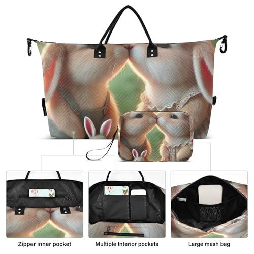 Bunny Kiss Rabbits Travel Duffle Women Makeup Pouch Set of 2, Animal Floral Womens Small Duffle Bag Carry on Duffel Bag2