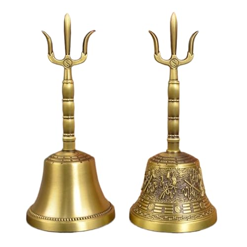 TrekSky 金剛鈴 真鍮ハンドベル 仏教ベル 鈴 神楽鈴 三清鈴 瞑想祈り用 魔除け癒し 仏壇お盆供養 手振りベル 道教打楽器 癒し 心霊浄化仏具 密教法具 (A+B)