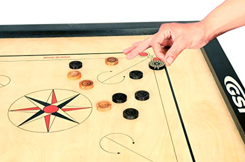 Image of GSi Superior Matte Finish Practice Carrom Board for Serious Professional Practice with Coins Striker and Boric Powder, Beige (x-Large 33 Inch 8mm)