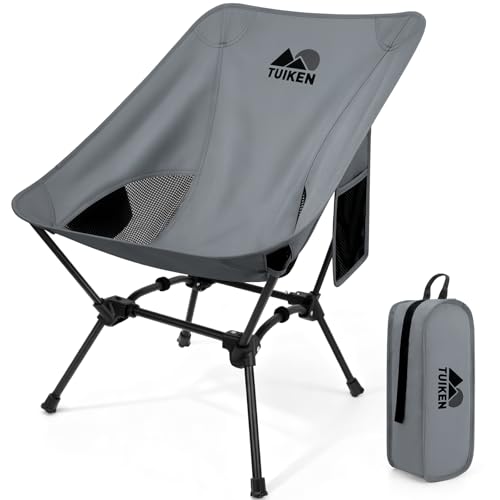 TUIKEN Ultralight Camping Chair Backpacking Chair, Portable Camp Chair with Cup Holder & Storage Bag, Lightweight Compact Folding Chair for Hiking, Travel, Picnic Mountaineering-Grey