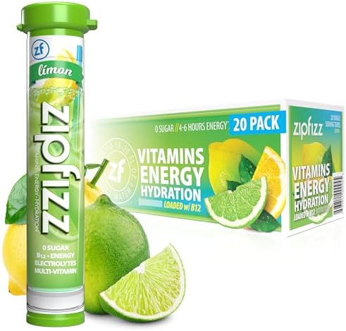 Zipfizz Energy Drink Mix, Electrolyte Hydration Powder with B12 and Multi Vitamin, Limon (20 Pack)