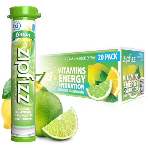 Zipfizz Energy Drink Mix, Electrolyte Hydration Powder with B12 and Multi Vitamin, Limon (20 Pack)