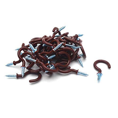 50-Pack Antrader Brown Vinyl Coated Screw-in Ceiling Hooks Nickel Plated Metal Cup Hooks 1-4/5 Inch Long