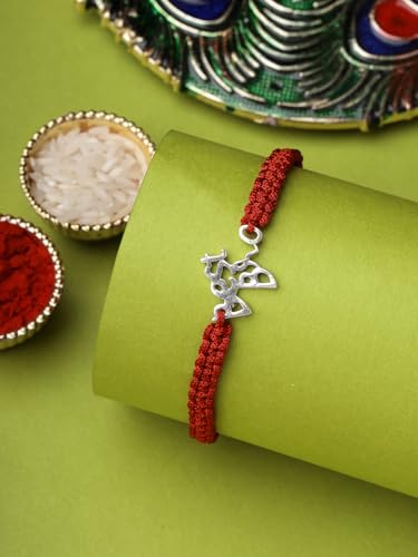 Image of Sukkhi Rakhi 925 Sterling Silver Designer Infinity Silver Rakhi Bracelet for Men with Roli Chawal & Free Greeting Card with Certificate of Authenticity | 925 Silver Rakhi for Brother
